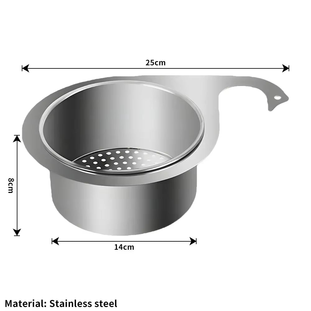 Stainless Steel Kitchen Swan Sink Strainer Basket Hanging Waste Drain Filter Basket Fruit Vegetable Drainer Sponge Rack Storage